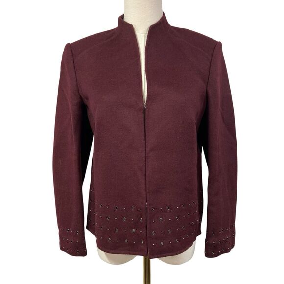Anne Klein Wool Blend Studded Blazer Jacket Coat Sz PS Maroon‎ Classic Career - Picture 1 of 15